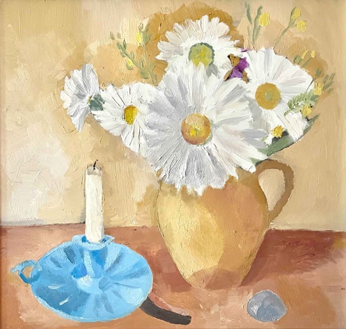 Still Life with Daisies. Still Life Floral Paintings by Gabriella Bailey. Oil on board.