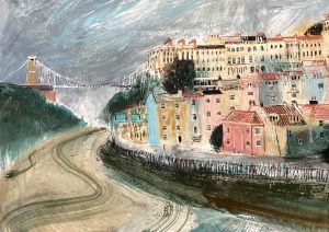 Walking Towards Clifton. Landscape  Paintings by Jane Askey. Mixed media on paper.