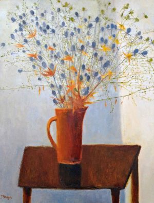 Sea Holly. Still Life Floral Paintings by Jane Brayne. Oil on board.