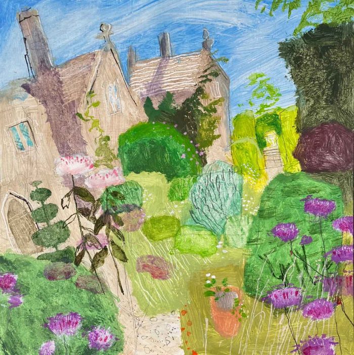 An English Summer Garden. Landscape Floral Paintings by Mark Rochester. Acrylic on board.