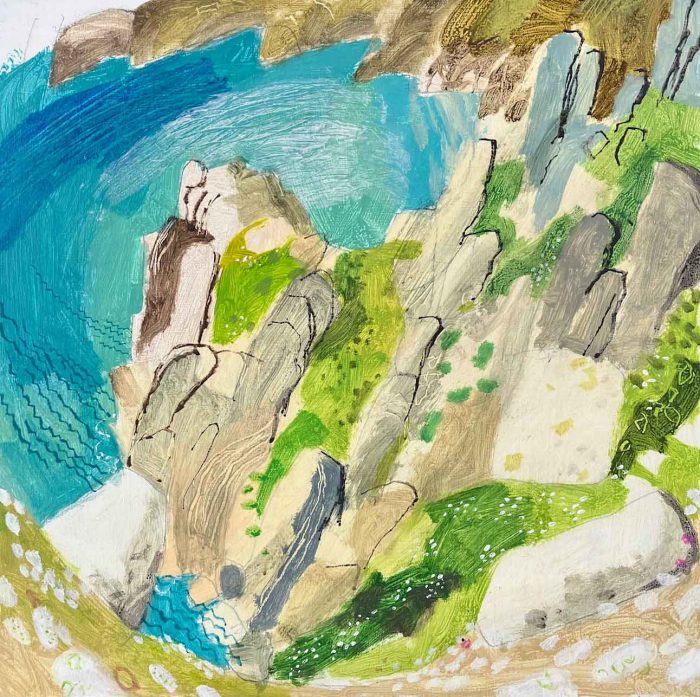 Cornish Cliffs. Landscape Seascape Paintings by Mark Rochester. Acrylic on board.