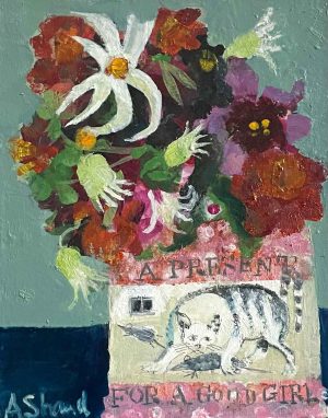 A Present for a Good Girl. Still Life Floral Paintings by Arabella Shand. Oil on board.