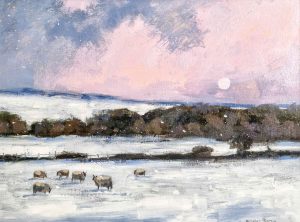 Winter Evening Landscape. Landscape  Paintings by Caroline McMillan Davey. Oil on board.