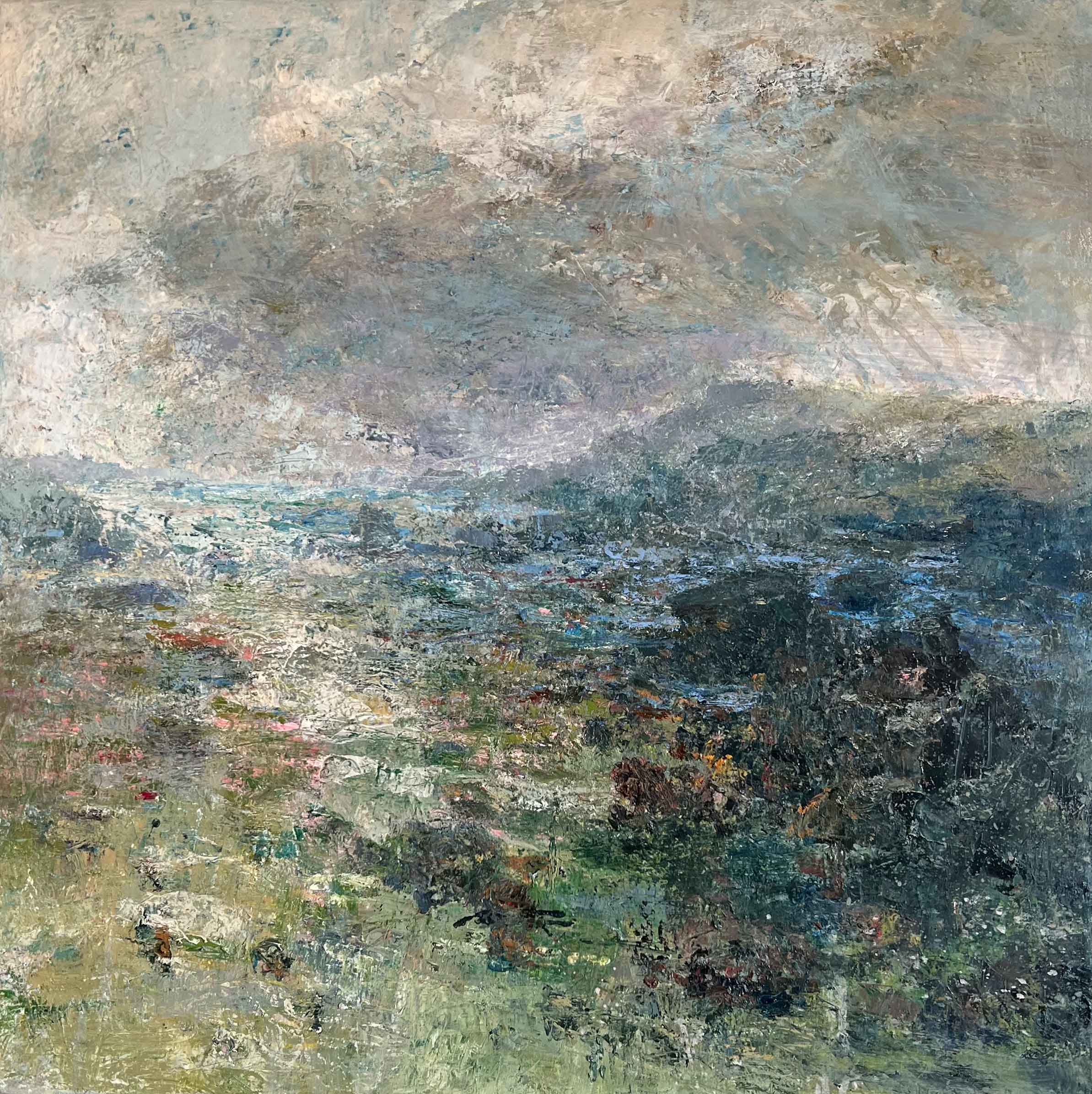 Path to the Sea. Seascape Cornwall Paintings by Ellen Watson. Mixed media on canvas.