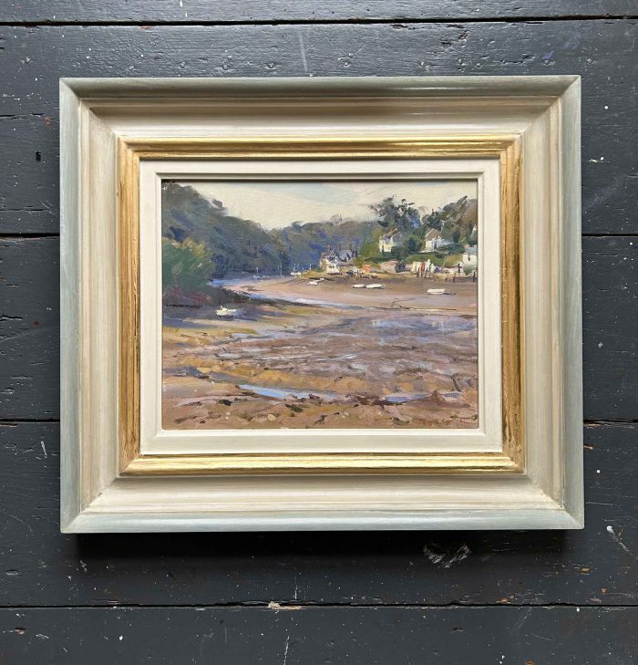 Tide Out, Noss Mayo. Devon Landscape Paintings by Maria Rose. Oil on board.