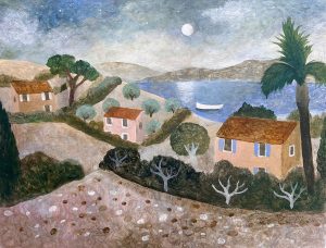 Nightfall, Mallorca. European Landscape Paintings by Sarah Bowman. Oil on board.