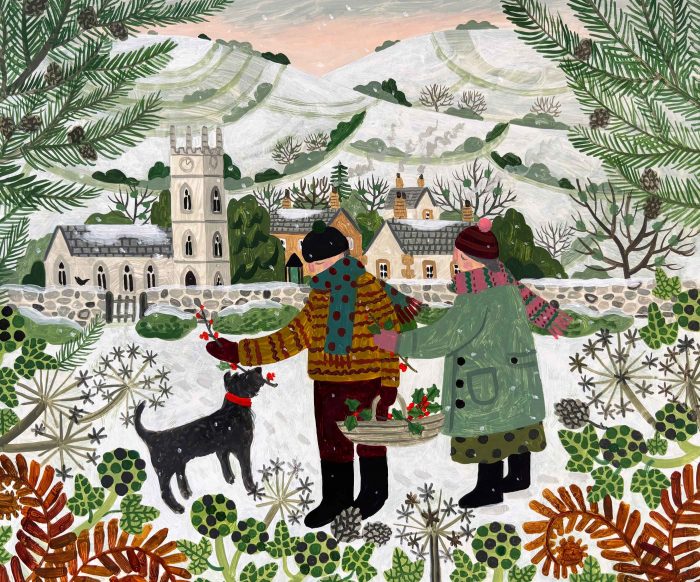 Winter Walk. Landscape Figurative Paintings by Vanessa Bowman. Acrylic on board.