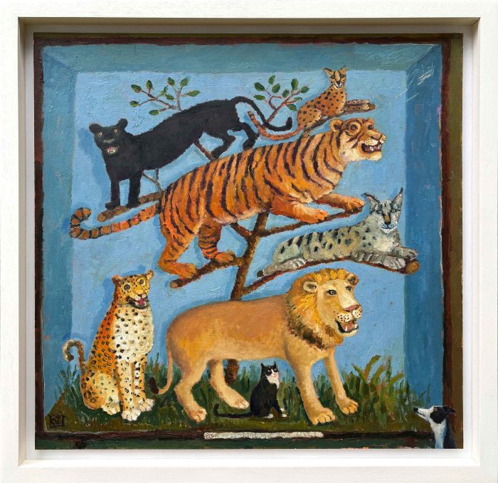 Pick on Someone Your Own Size. Birds & Animals Interiors Paintings by Vanessa Cooper. Oil on board.