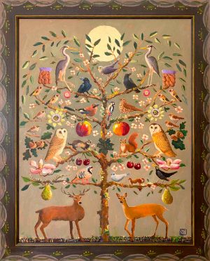 Tree Sprites. Birds & Animals  Paintings by Vanessa Cooper. Oil on board.
