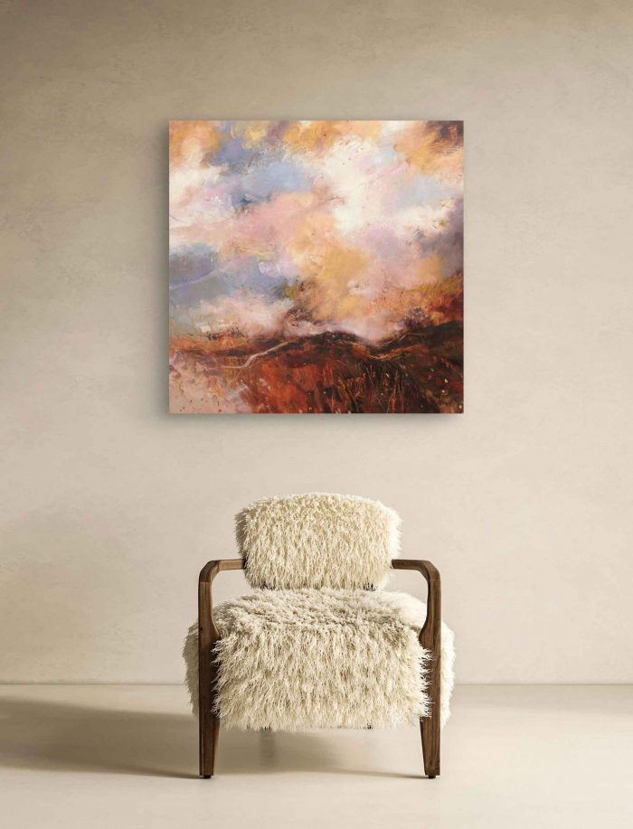 Through Garden Grasses to the Hills Again. Landscape Abstract Paintings by Andy Waite. Oil on board.