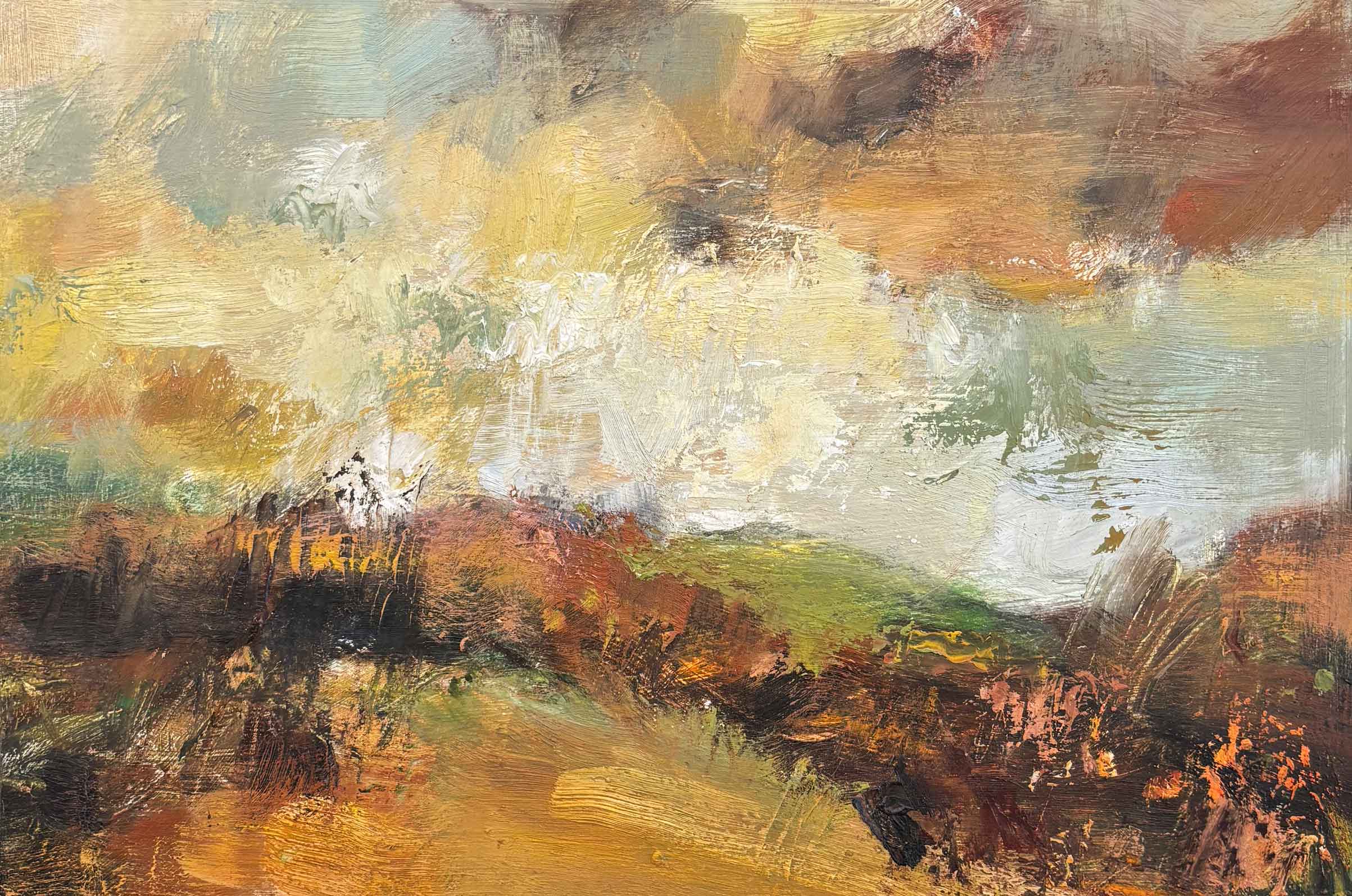 There is a Green Hill. Landscape Abstract Paintings by Andy Waite. Oil on board.
