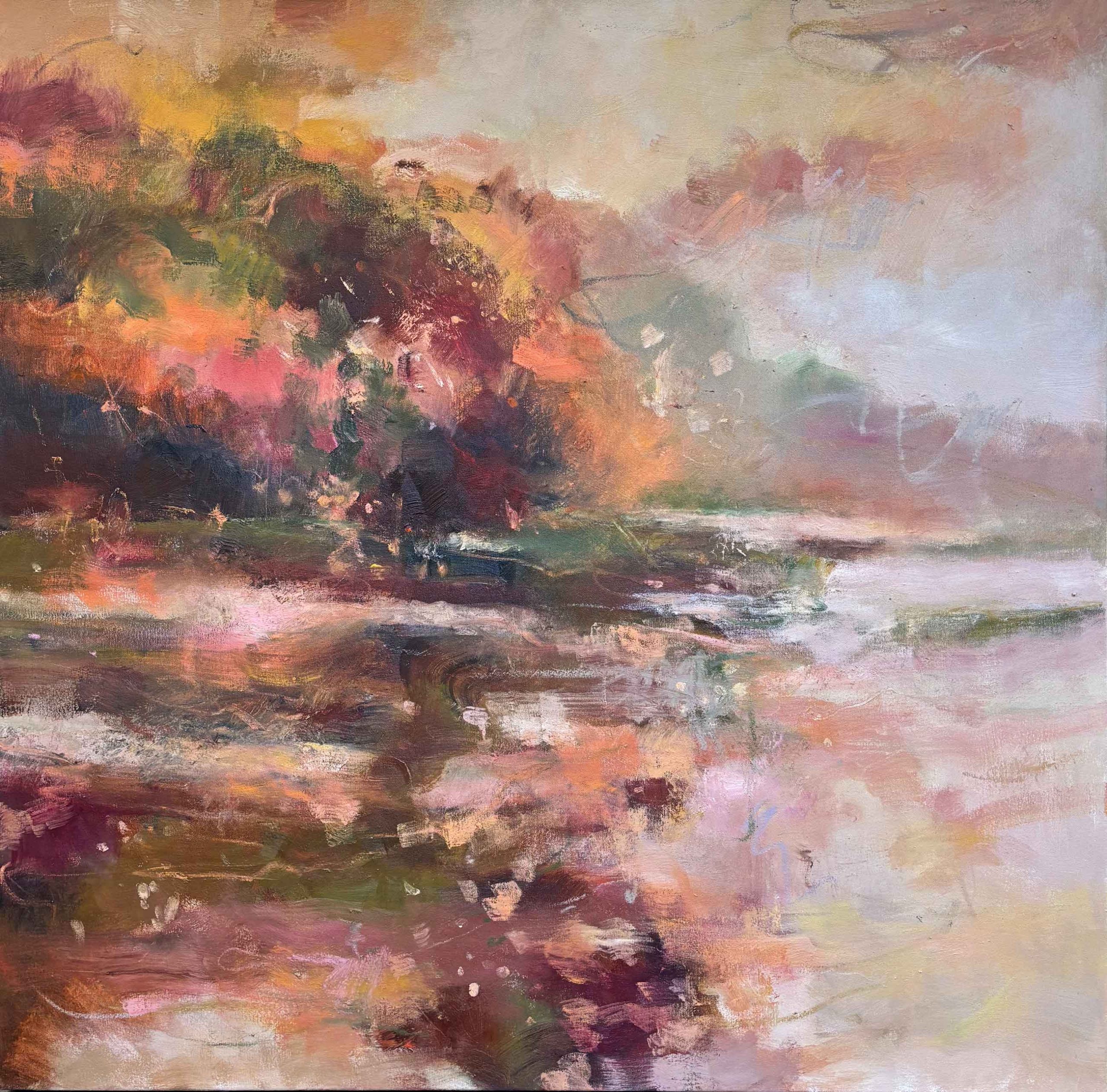 Through Garden Grasses to the Hills Again. Landscape Abstract Paintings by Andy Waite. Oil on board.