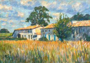 Ruined Farm Buildings, Charente. European Landscape Paintings by Michael Bowman. Oil on canvas.