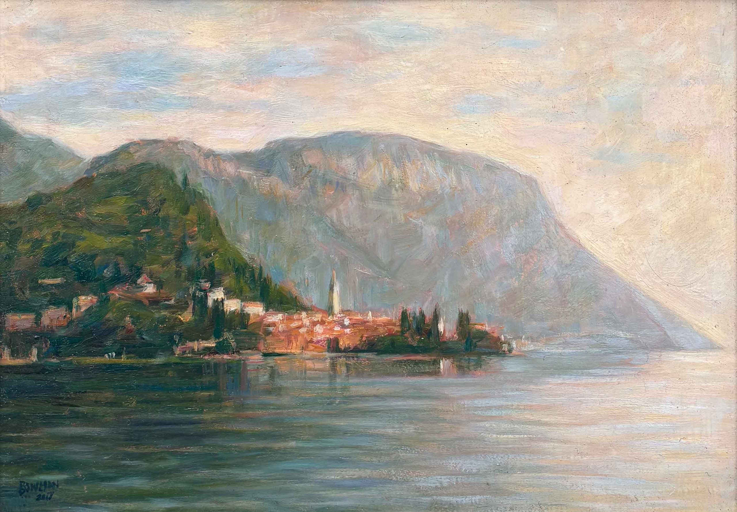 Morning Calm, Varenna. European Landscape Paintings by Michael Bowman. Oil on board.