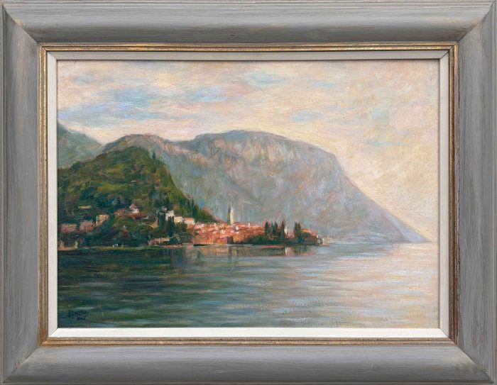 Morning Calm, Varenna. European Landscape Paintings by Michael Bowman. Oil on board.