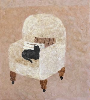 Cat on Pink. Birds & Animals Interiors Paintings by Sarah Bowman. Oil on board.