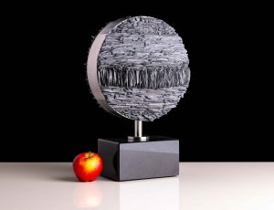 Slate Cirque.   Sculpture by Sue Jones. Slate, steel & black granite.