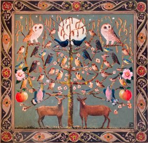 Circle of Life. Birds & Animals Still Life Paintings by Vanessa Cooper. Oil on board with hand painted frame.