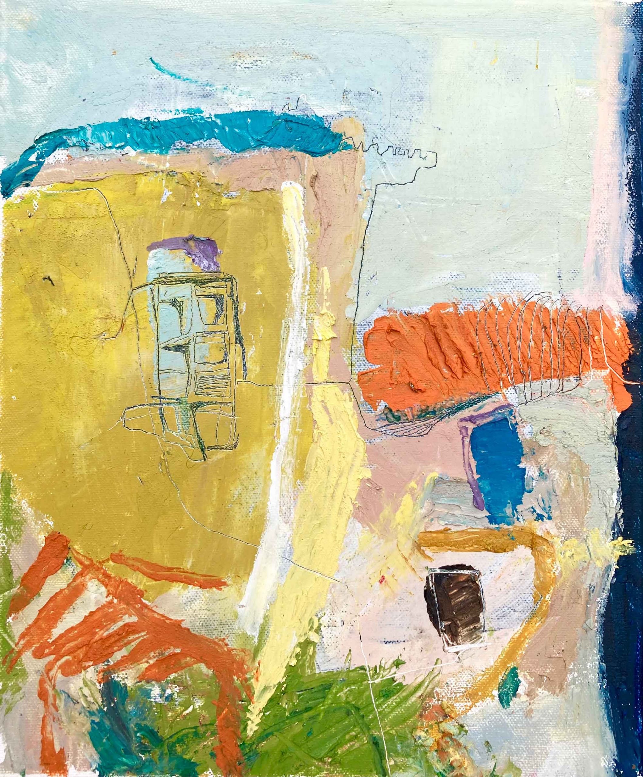 Morning Mist in Green. Landscape Interiors Paintings by Julia Maleeva. Oil & cold wax on canvas.