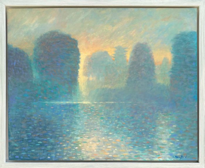 Twilight Lake. Landscape  Paintings by Charlie Baird. Oil on board.