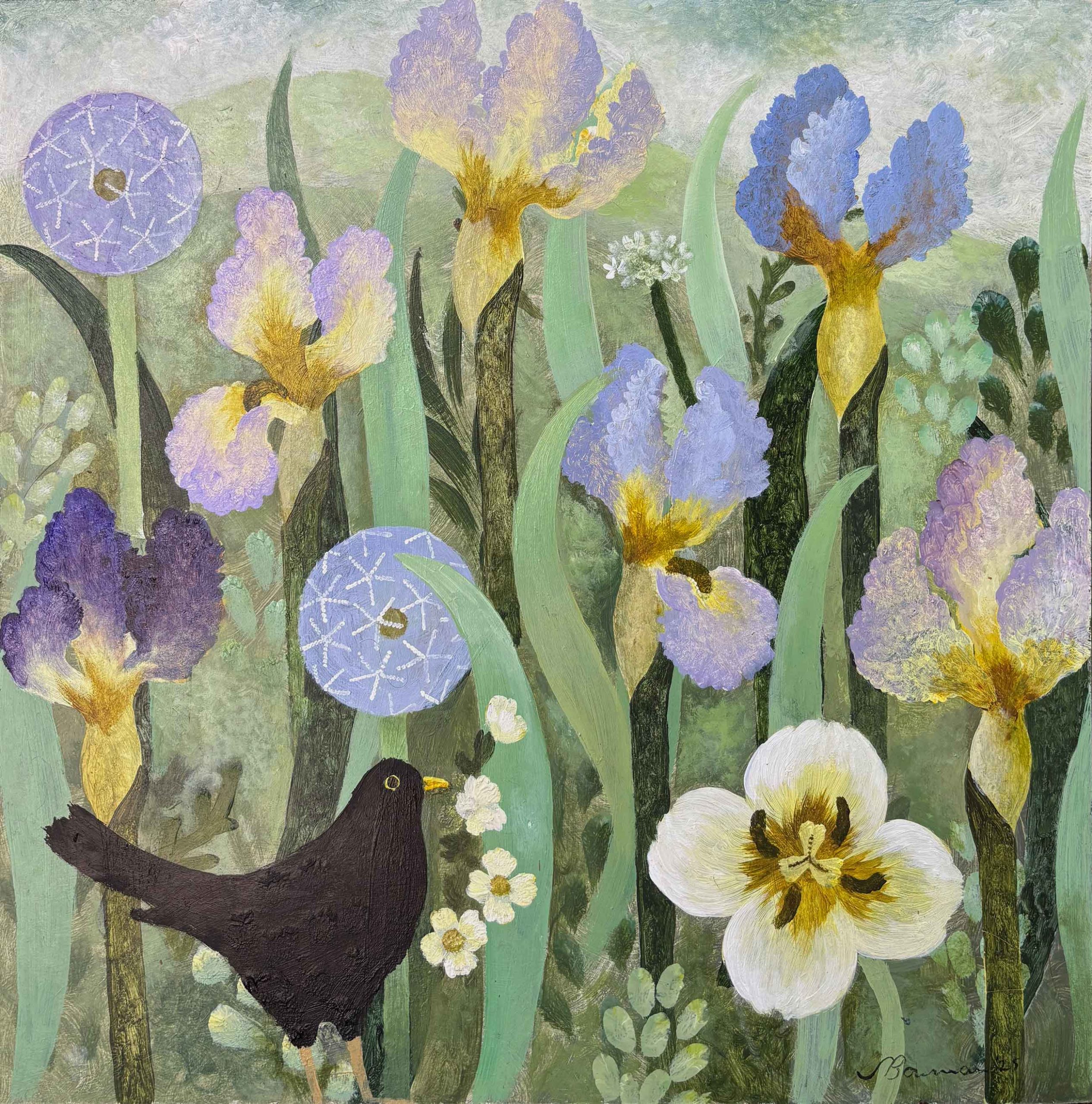 Spring Is Awakening. Birds & Animals Landscape Paintings by Sarah Bowman. Oil on board.