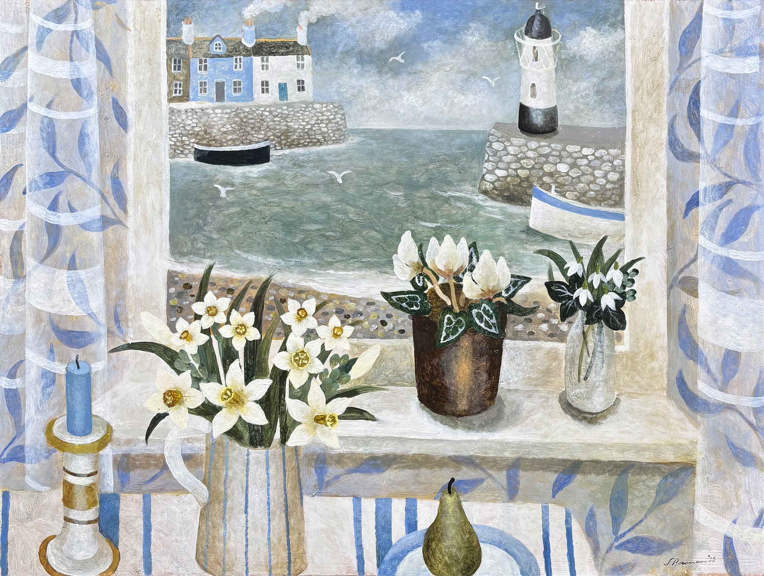 Spring Pickings, Cornwall. Still Life Floral Paintings by Sarah Bowman. Oil on board.
