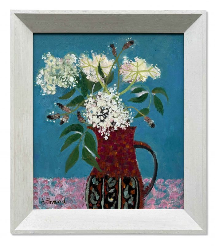 Elderflower & Plantain. Still Life Floral Paintings by Arabella Shand. Oil on board.
