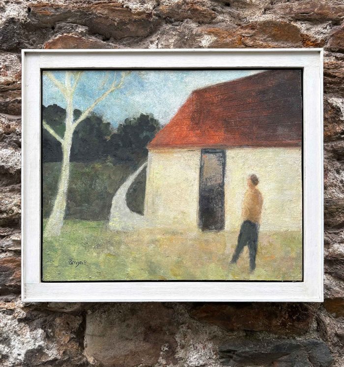 Field Barn. Landscape Figurative Paintings by David Brayne. Acrylic & pigment on board.