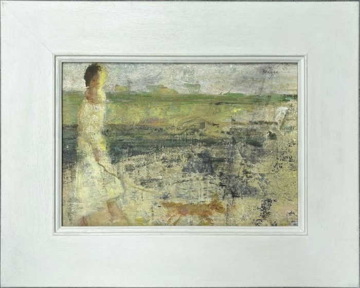 Yellow Dress. Landscape Figurative Paintings by David Brayne. Acrylic & pigment on paper.