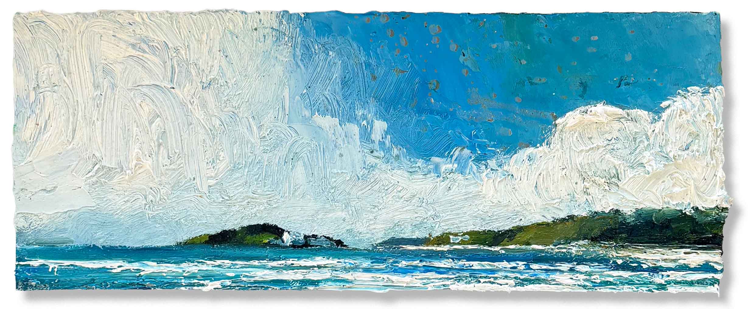 Summer Clouds, Burgh Island. Devon Seascape Paintings by David Morgan. Oil on board.