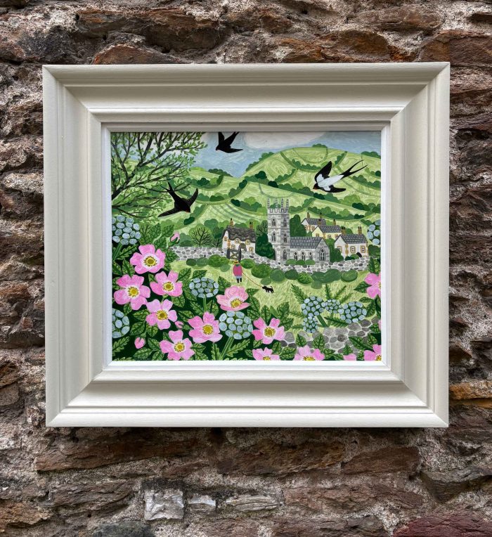 Swallows & Dog Roses.   Paintings by Vanessa Bowman. Oil on card.