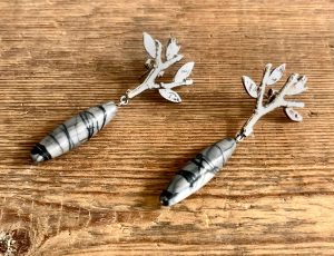 Silver branch studs with Picasso jasper (40).   Jewellery by Holly Belsher. Silver.