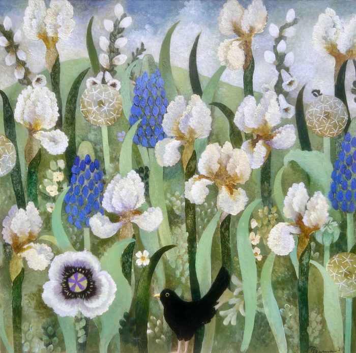 Blue Lupins. Birds & Animals Landscape Paintings by Sarah Bowman. Oil on board.