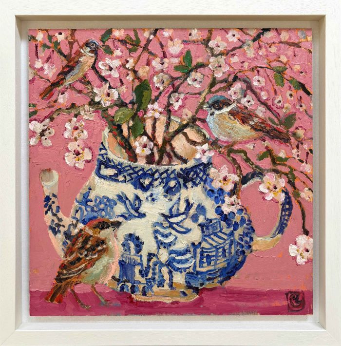 Cherry Blossom. Birds & Animals Floral Paintings by Vanessa Cooper. Oil on board.