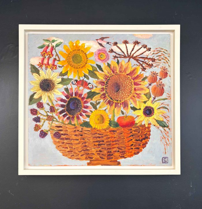 Harvest Basket. Floral Interiors Paintings by Vanessa Cooper. Oil on board.