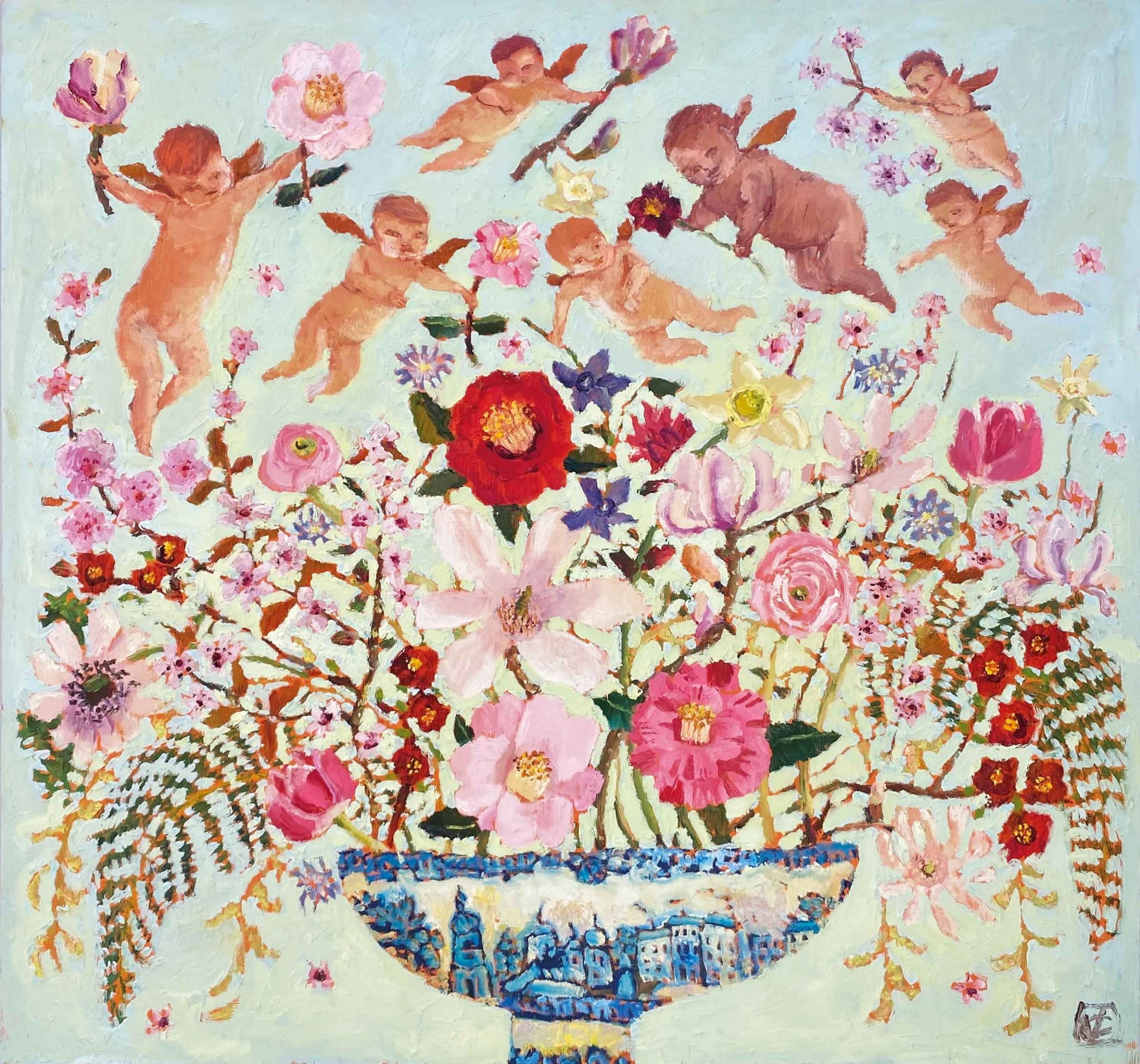 Love Bomb. Floral Interiors Paintings by Vanessa Cooper. Oil on board.