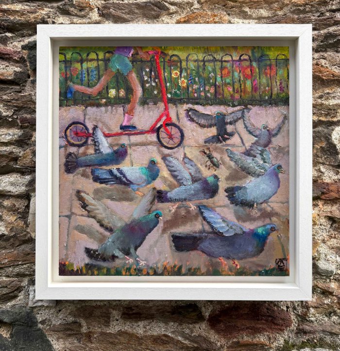 Red Scooter. Figurative Birds & Animals Paintings by Vanessa Cooper. Oil on board.