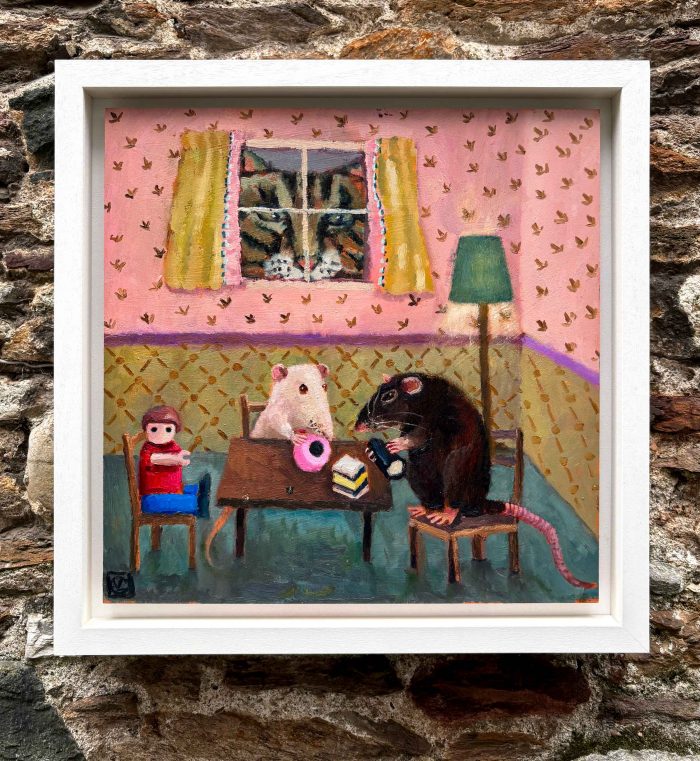 A Room With A View. Birds & Animals Interiors Paintings by Vanessa Cooper. Oil on board.