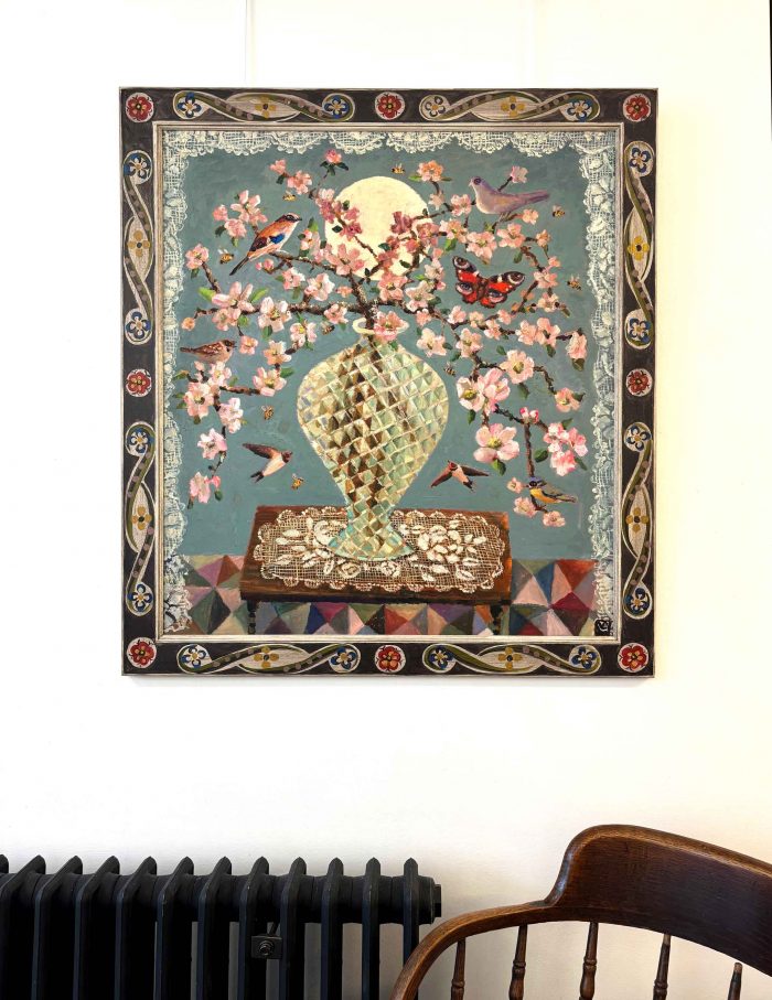 Tell It To The Bees. Birds & Animals Floral Paintings by Vanessa Cooper. Oil on board with hand painted frame.