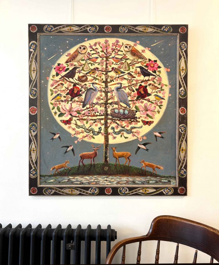 Under the Moonlight. Birds & Animals Landscape Paintings by Vanessa Cooper. Oil on board with hand painted frame.