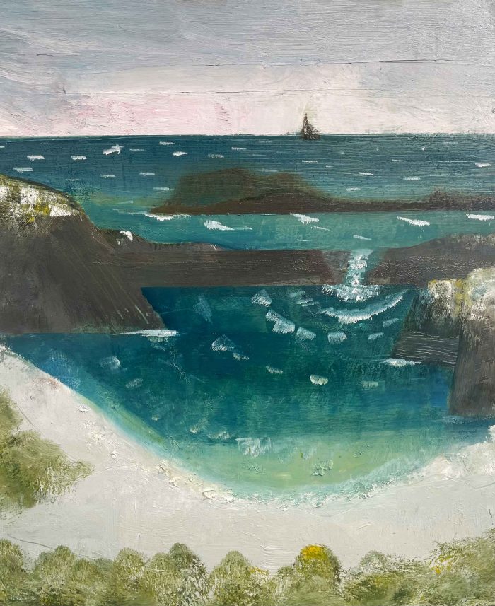 Down at the Rocks. Seascape  Paintings by Arabella Shand. Oil on board.