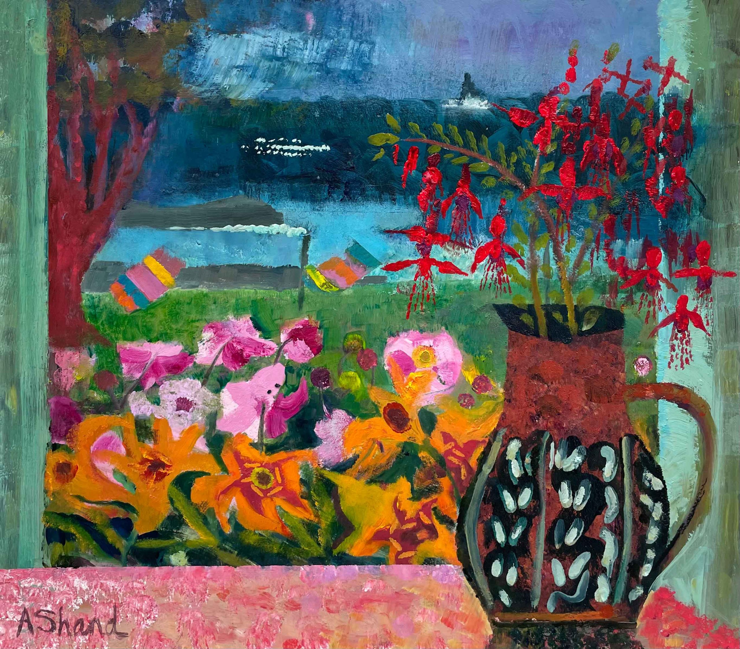 Sally Brown's Jug. Landscape Floral Paintings by Arabella Shand. Oil on board.