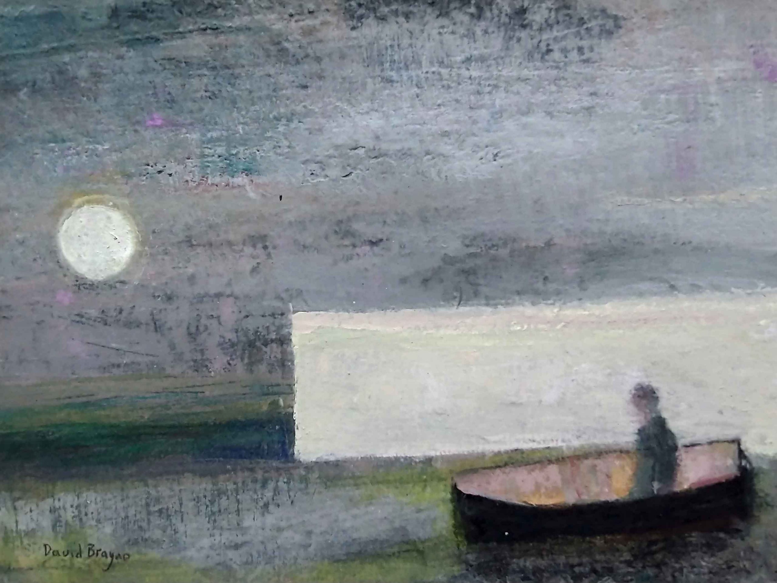 Smooth White Light II. Seascape Figurative Paintings by David Brayne. Acrylic & pigment on paper.