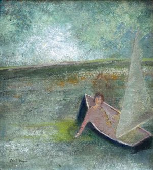 Smooth White Light. Seascape Figurative Paintings by David Brayne. Acrylic & pigment on paper.