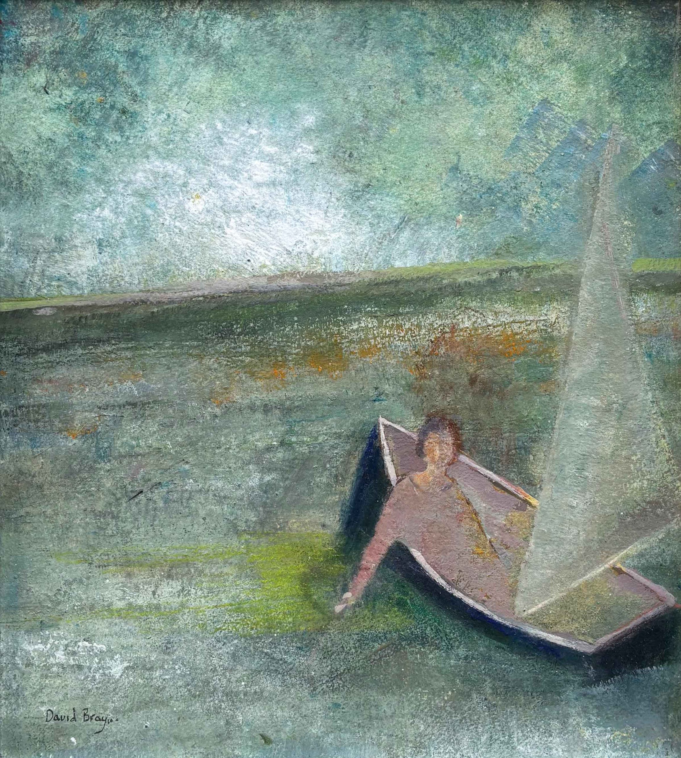 Smooth White Light. Seascape Figurative Paintings by David Brayne. Acrylic & pigment on paper.
