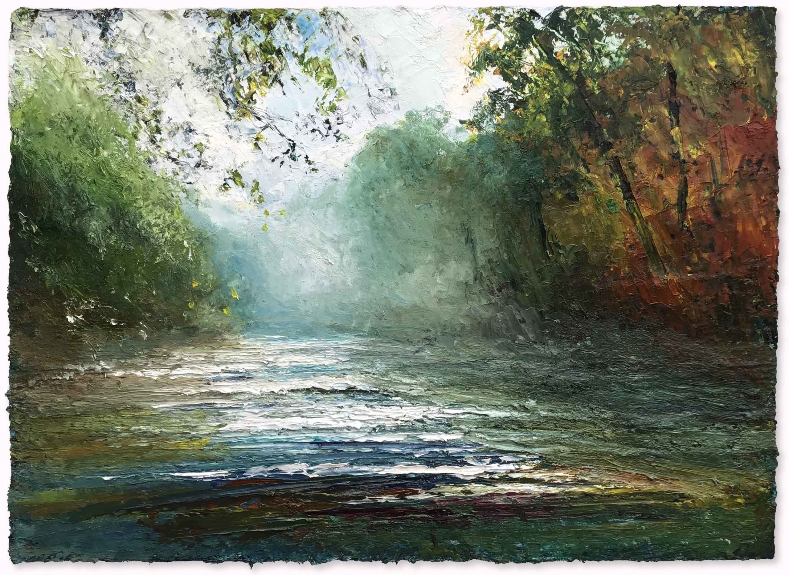 Autumn Morning, River Dart. Devon Landscape Paintings by David Morgan. Oil on board.