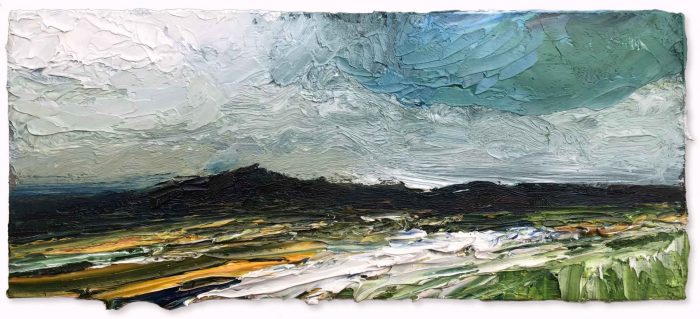Early Snow, Dartmoor. Dartmoor Devon Paintings by David Morgan. Oil on board.