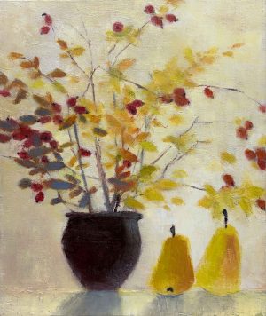 Crabapples. Still Life  Paintings by Jane Brayne. Oil on lime wood panel.