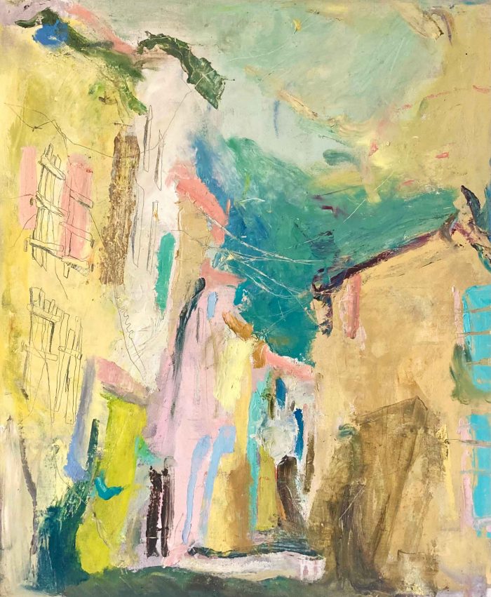 Street Wires in Goult. European Interiors Paintings by Julia Maleeva. Oil & cold wax on canvas.