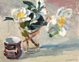 Two Pears.   Paintings by Lynne Cartlidge. Oil on board.